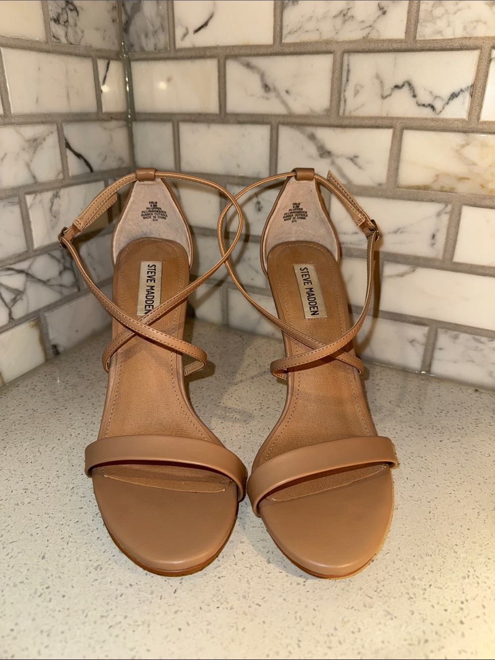 Steve Madden Nude/Tan Strappy Ankle-Wrap Sandals
